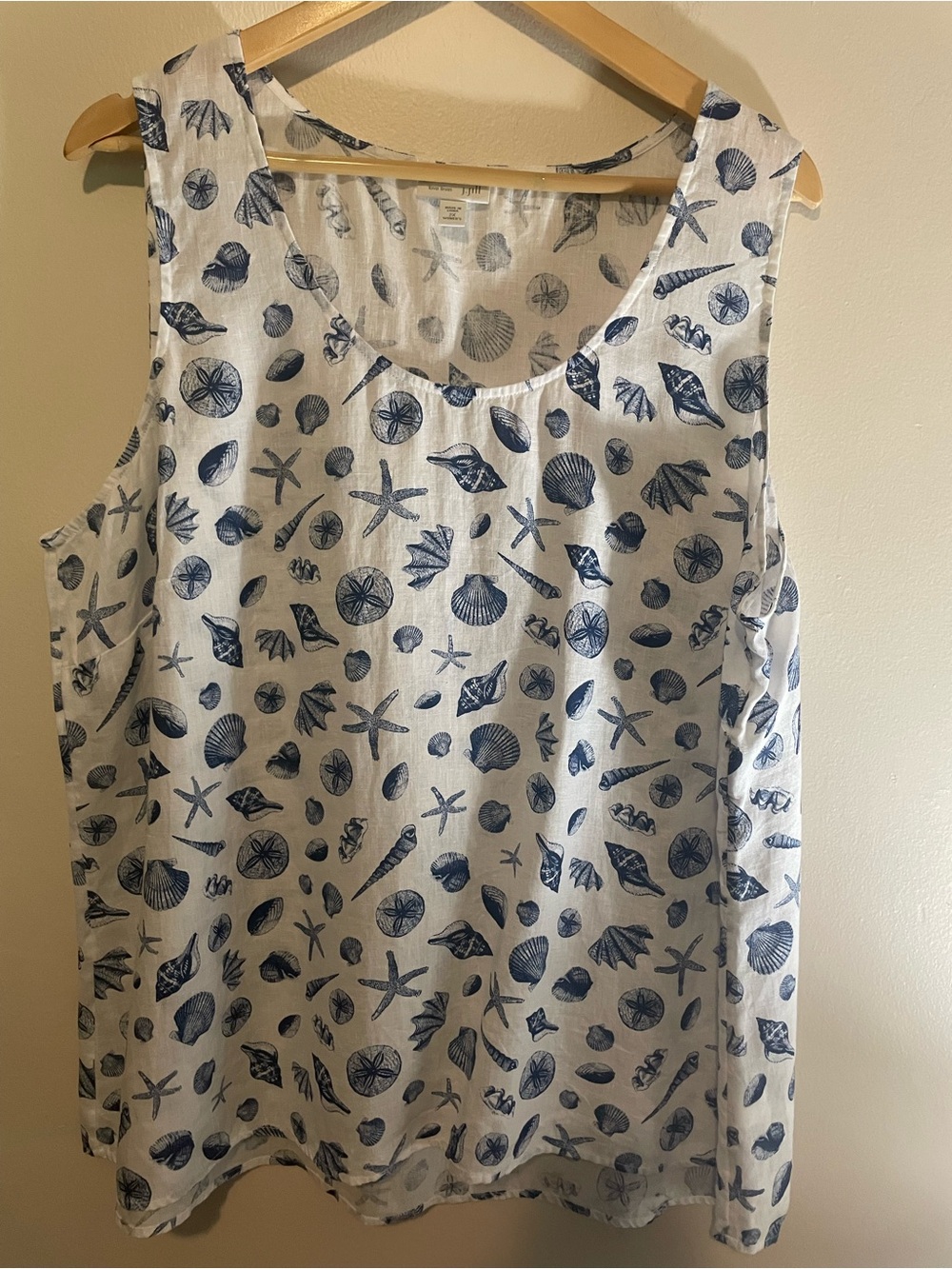 J. Jill plus size White Linen Shell with Navy Nautical Print